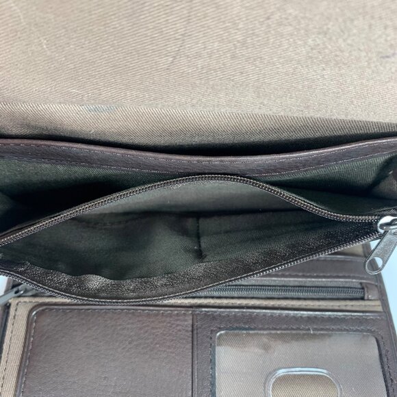Vintage FOSSIL Brown Leather Crossbody Wallet Organizer Travel Bag 90s - Picture 10 of 15